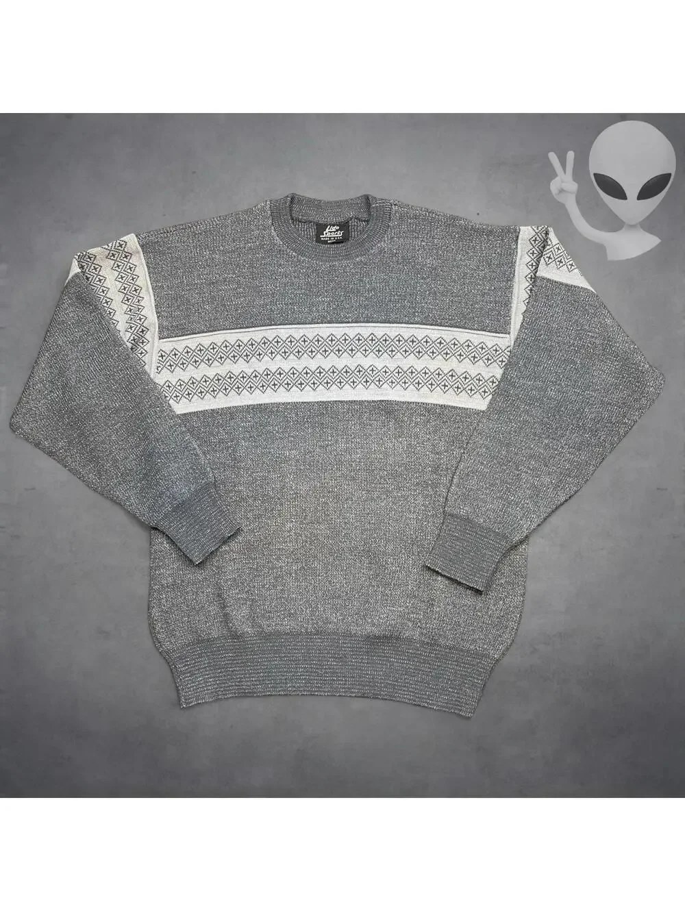 Vintage Lido Sports Mens Large Pure Wool Knit Sweater 80s USA Grandpa Core Gray